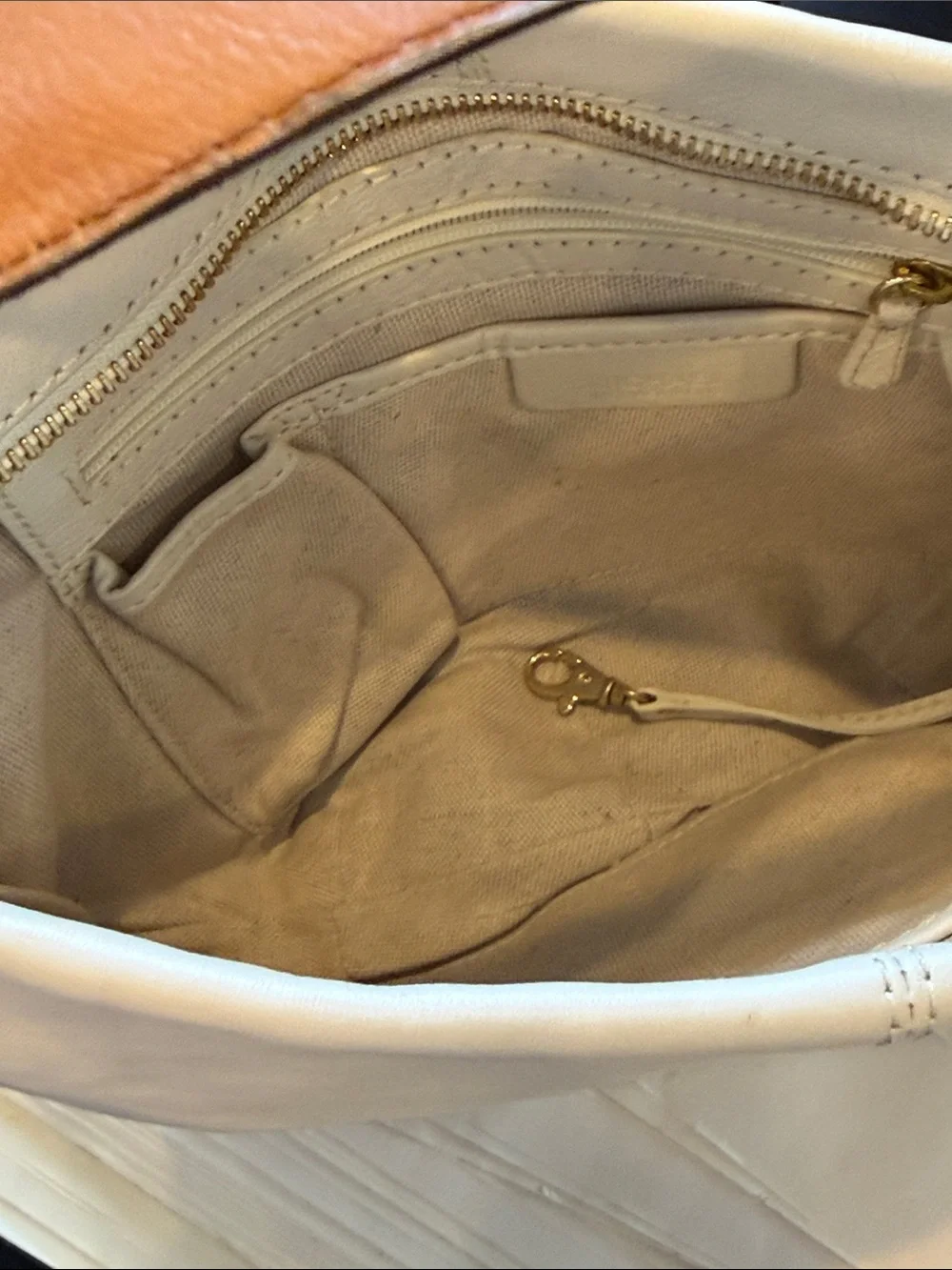 Michael Kors Cream Leather Hobo Bag with Brown Strap Vintage Gold hardware